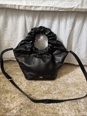 Frame Denim Black Ruched Handle Shoulder Bag with Crossbody Strap LeScrunch mini